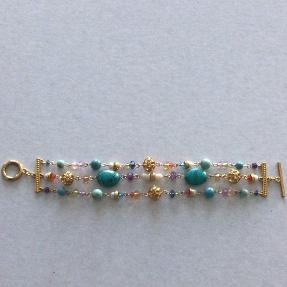 Woman’s Bracelet size 8” multi color stones real pearls and crystals - Picture 1 of 6